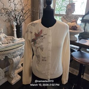 L.A.M.B. Gwen Stefani 100% Cashmere Cardigan Sweater Bird Beaded Lined #111